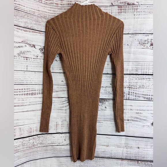SNDYS Dress Womens Size Small Coffee Ribbed Sweater Bodycon Mini Mock Neck‎ New - Picture 2 of 15